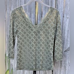 United Colors of Benetton Women’s Lace Olive Green Long Sleeve Top